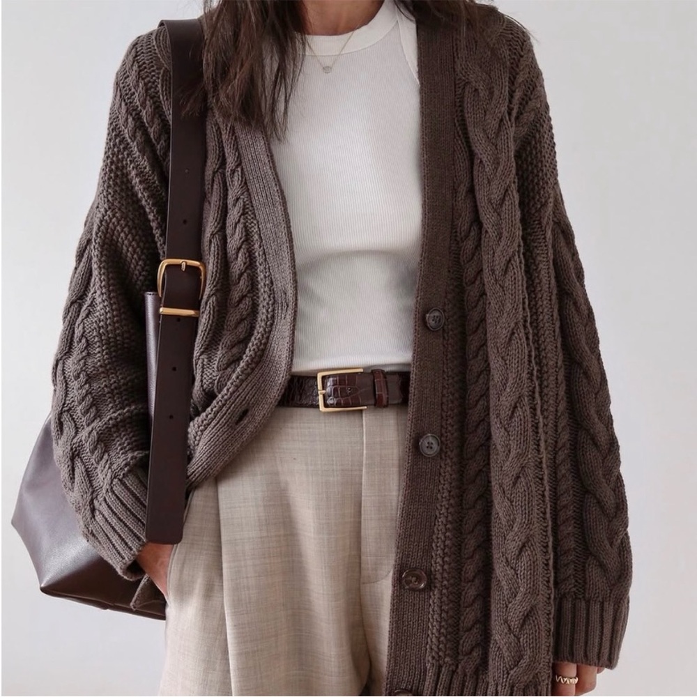 Quince brown cable-knit cotton Cardigan